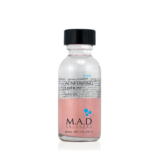M.A.D Acne Drying Lotion Sulfur 10% – Overnight Acne Spot Treatment – 30ml
لوسيون  لتجفيف الحبوب بالكبريت 10% – علاج موضعي ليلي – 30 مل