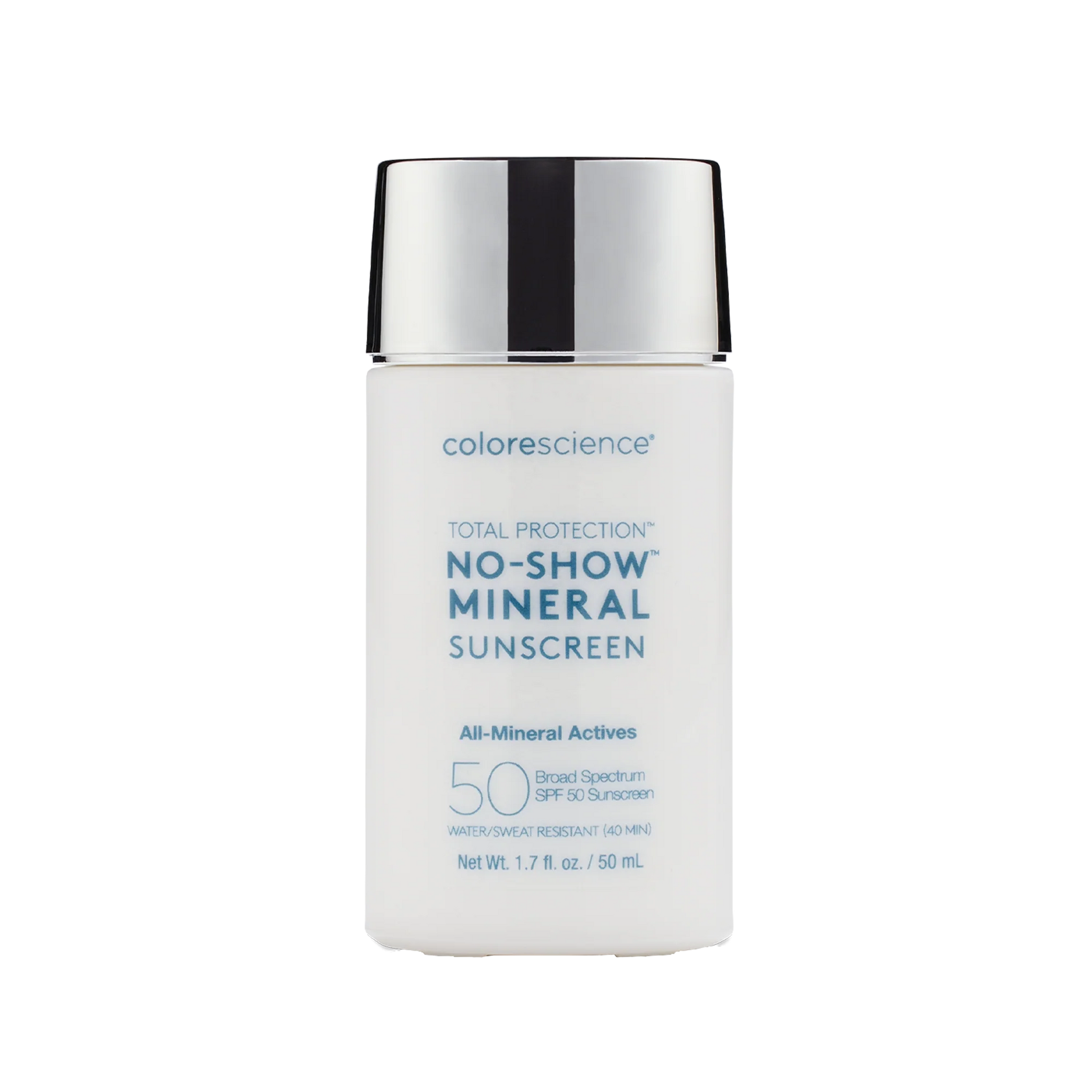 Colorescience No-Show SPF 50 – Invisible Mineral Sunscreen with Transparent Finish
صورة واقي شمس كولورساينس بتركيبة شفافة – مثالي لكل ألوان البشرة بدون أي بقايا