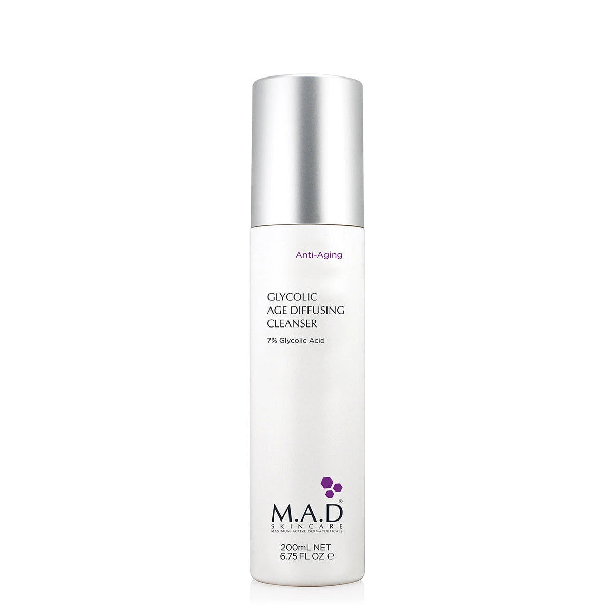 M.A.D Anti-Aging Glycolic Age Diffusing Cleanser – Exfoliating Anti-Wrinkle Cleanser – 200 ml
منظف المقاوم للتقدم بالعمر بحمض الجليكوليك – غسول مقشر ضد التجاعيد – 200 مل