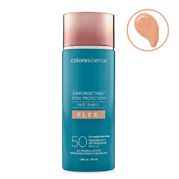 Colorescience Face Shield FLEX SPF 50 – Tinted Mineral Sunscreen with Natural Finish
 واقي شمس كولورساينس بتركيبة ملونة – توحيد لون البشرة وحماية من أشعة الشمس

