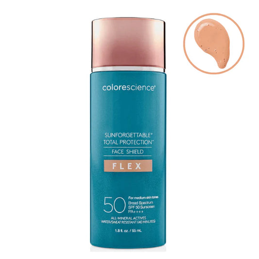 Colorescience Face Shield FLEX SPF 50 – Tinted Mineral Sunscreen with Natural Finish
 واقي شمس كولورساينس بتركيبة ملونة – توحيد لون البشرة وحماية من أشعة الشمس

