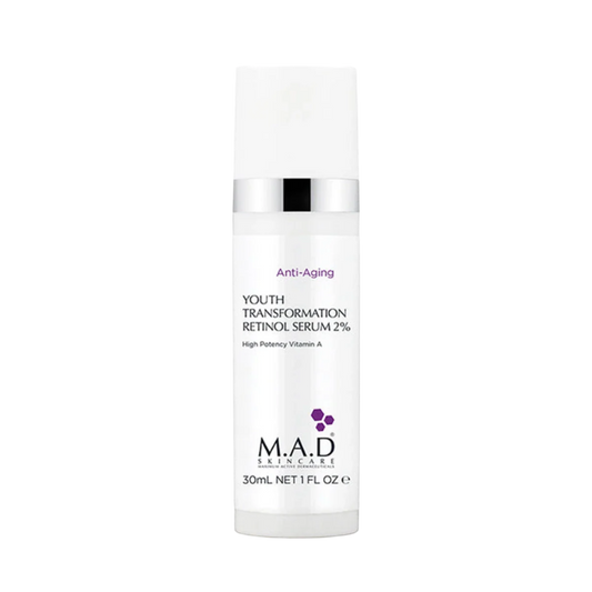 M.A.D Anti-Aging Youth Transformation Retinol Serum 2% – Advanced Anti-Wrinkle Treatment – 30 ml
سيروم  المحوِّل للشباب بالريتينول 2% – علاج متقدم لمكافحة التجاعيد – 30 مل


