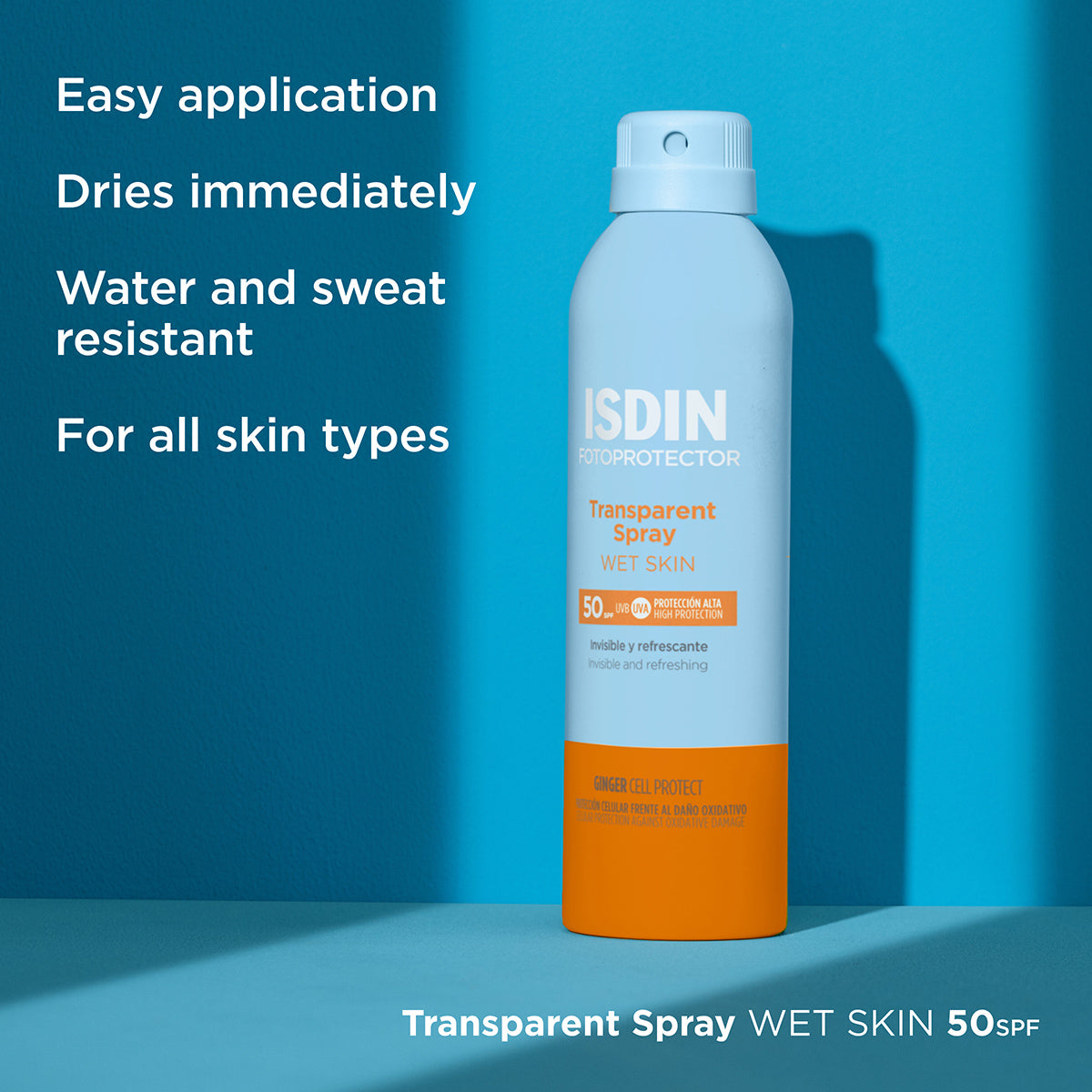 ISDIN Transparent Spray SPF 50 for Wet Skin – 250ml Sun Protection Spray
إسدين سبراي شفاف  للبشرة المبللة – واقي شمس 250 مل



