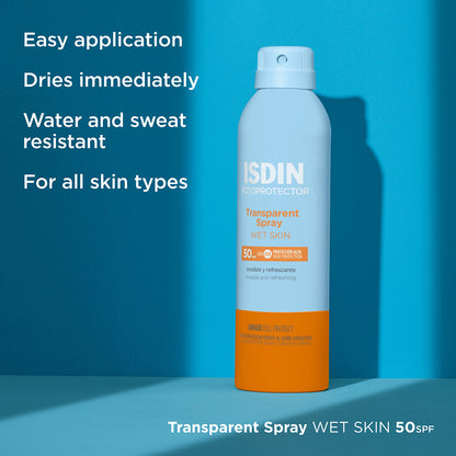ISDIN Transparent Spray SPF 50 for Wet Skin – 250ml Sun Protection Spray
إسدين سبراي شفاف  للبشرة المبللة – واقي شمس 250 مل


